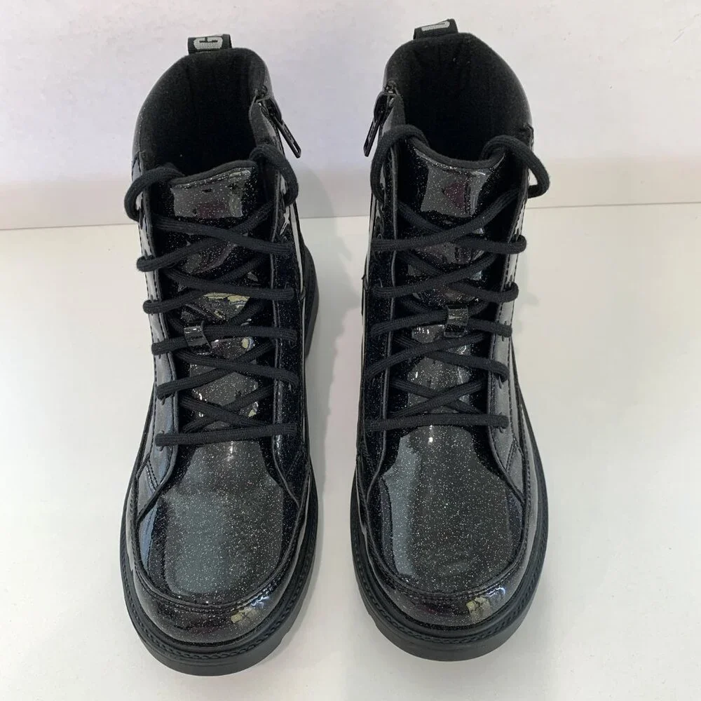 UGG Robley Glitter Booties Combat Boots Black Big Kids Size 6 Womens 7 EU 38 NEW